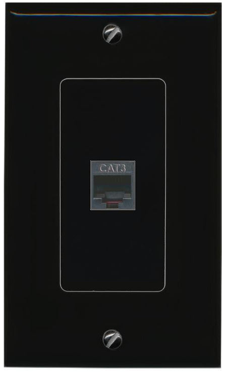 RiteAV 1 Port PHONE Female-Female Decorative Wall Face Plate [Black]