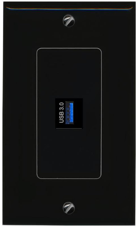 RiteAV 1 Port USB-3 Female-Female Decorative Wall Face Plate [Black]