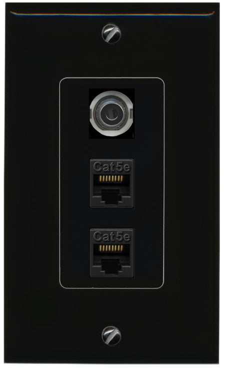 3.5mm 2 CAT5E-WHITE Wall Plate [Black]