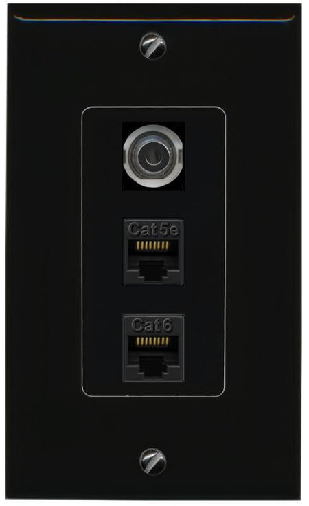 3.5mm CAT5E-WHITE CAT6 Wall Plate [Black]