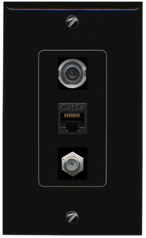 3.5mm CAT5E-WHITE COAX Wall Plate [Black]