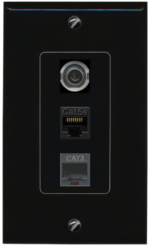 3.5mm CAT5E-WHITE PHONE Wall Plate [Black]