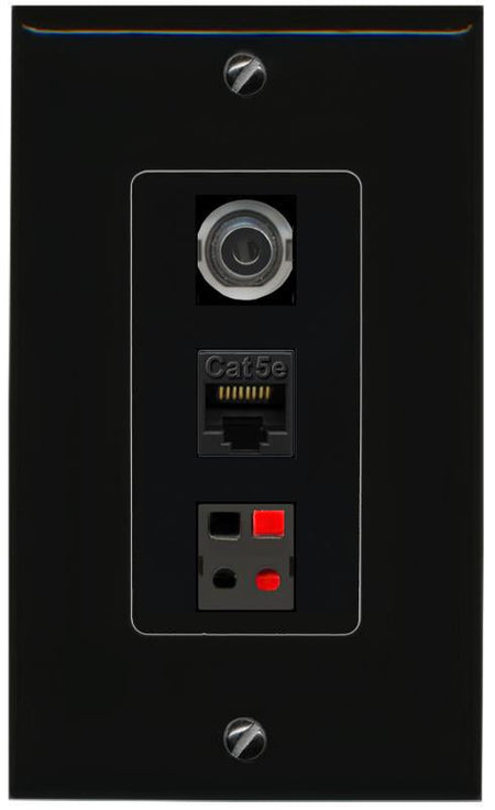 3.5mm CAT5E-WHITE SPEAKER Wall Plate [Black]