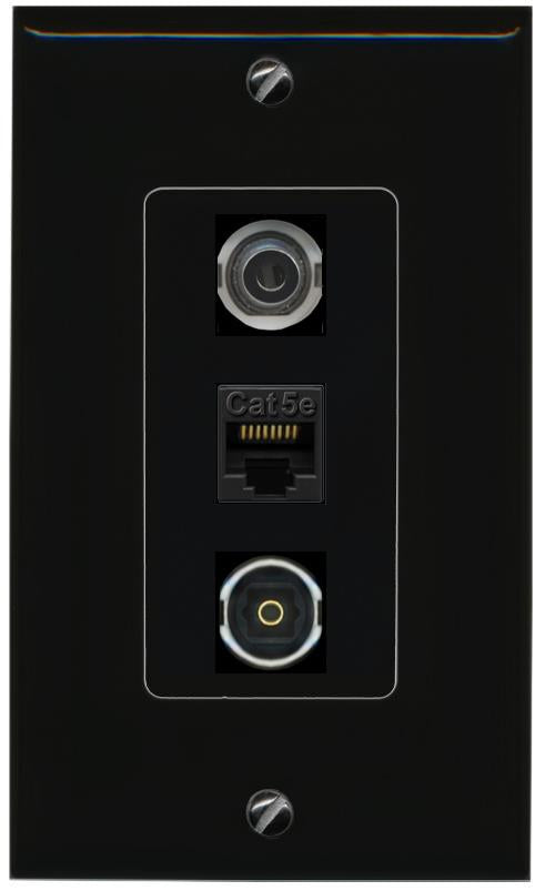 3.5mm CAT5E-WHITE TOSLINK Wall Plate [Black]