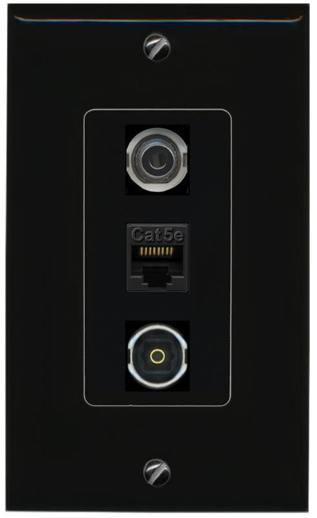 3.5mm CAT5E-WHITE TOSLINK Wall Plate [Black]