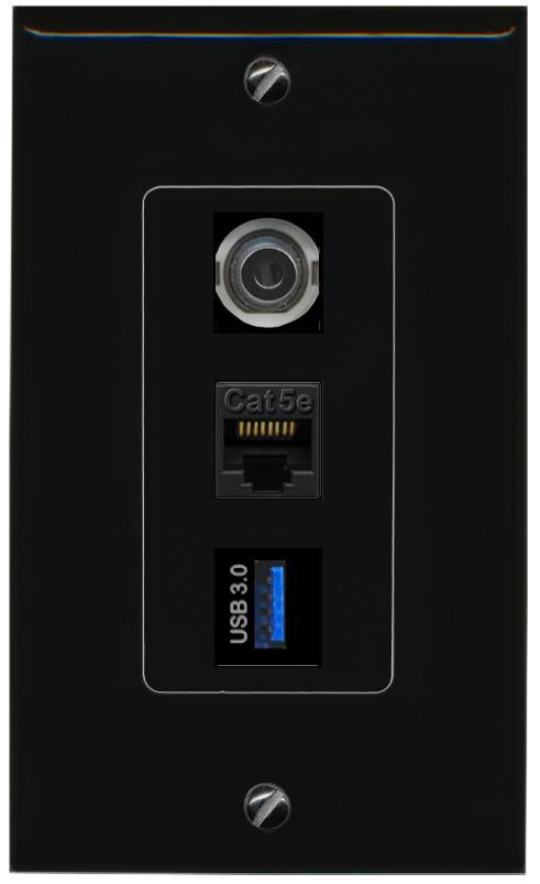 3.5mm CAT5E-WHITE USB-3 Wall Plate [Black]