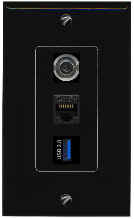 3.5mm CAT5E-WHITE USB-3 Wall Plate [Black]