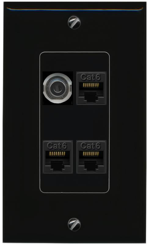 RiteAV 3.5mm 3 CAT6 Wall Plate Decorative [Black]