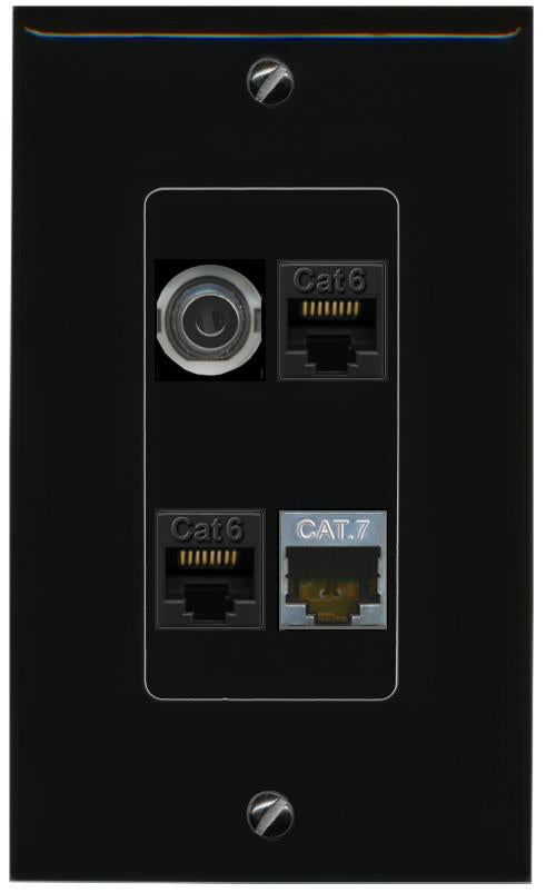 RiteAV 3.5mm 2 CAT6 CAT7 Wall Plate Decorative [Black]