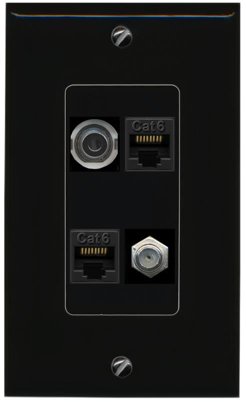 RiteAV 3.5mm 2 CAT6 COAX Wall Plate Decorative [Black]