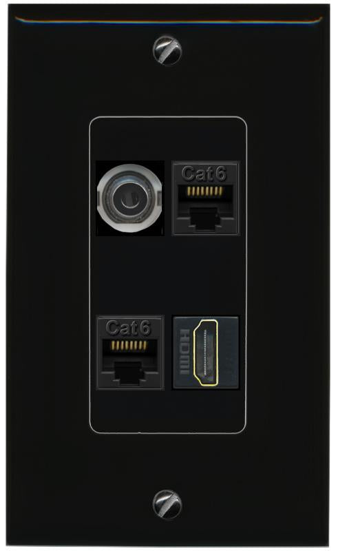 RiteAV 3.5mm 2 CAT6 HDMI Wall Plate Decorative [Black]