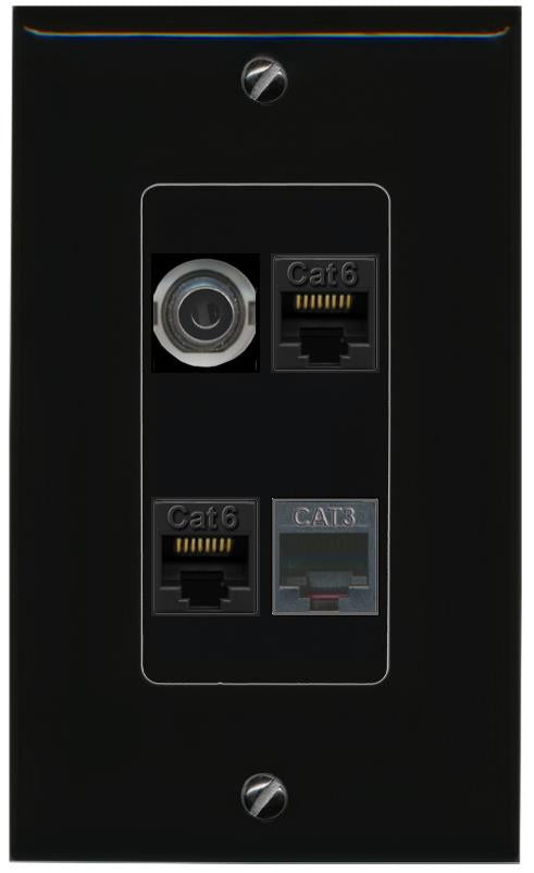 RiteAV 3.5mm 2 CAT6 PHONE Wall Plate Decorative [Black]