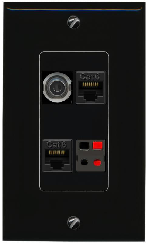 RiteAV 3.5mm 2 CAT6 SPEAKER Wall Plate Decorative [Black]