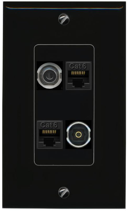 RiteAV 3.5mm 2 CAT6 TOSLINK Wall Plate Decorative [Black]