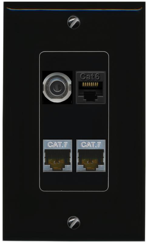 RiteAV 3.5mm CAT6 2 CAT7 Wall Plate Decorative [Black]