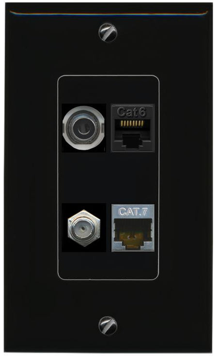 RiteAV 3.5mm CAT6 CAT7 COAX Wall Plate Decorative [Black]