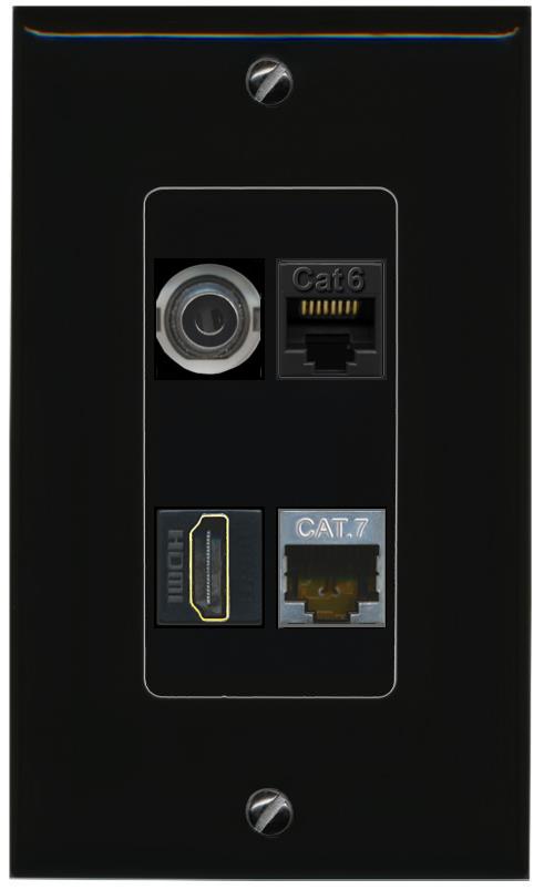 RiteAV 3.5mm CAT6 CAT7 HDMI Wall Plate Decorative [Black]