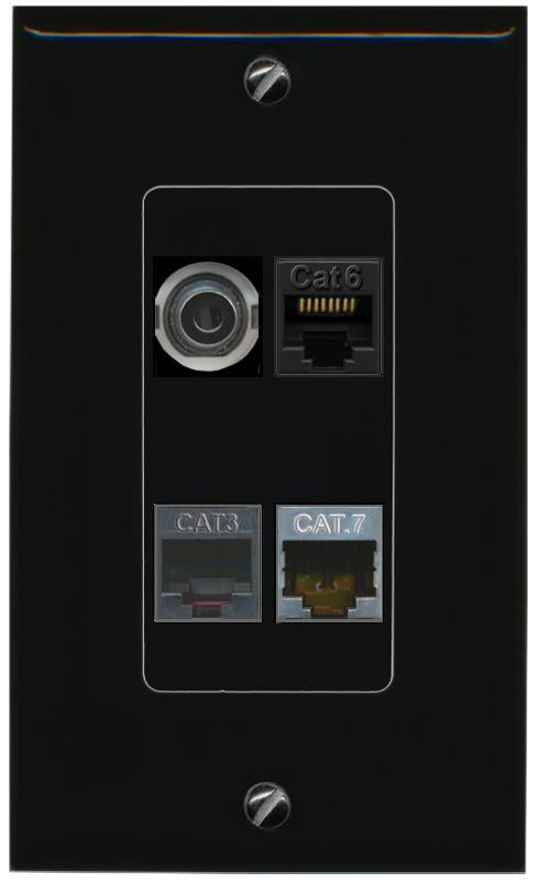 RiteAV 3.5mm CAT6 CAT7 PHONE Wall Plate Decorative [Black]
