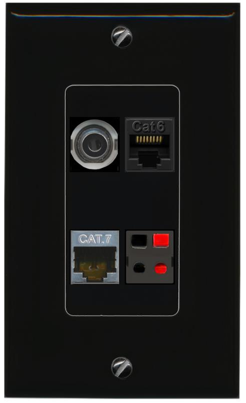 RiteAV 3.5mm CAT6 CAT7 SPEAKER Wall Plate Decorative [Black]