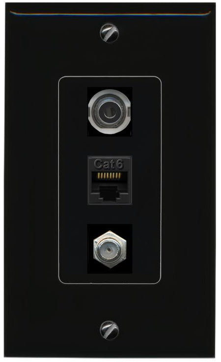 3.5mm CAT6 COAX Wall Plate [Black]