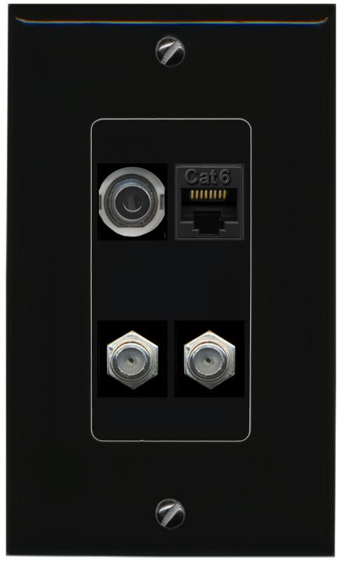 RiteAV 3.5mm CAT6 2 COAX Wall Plate Decorative [Black]