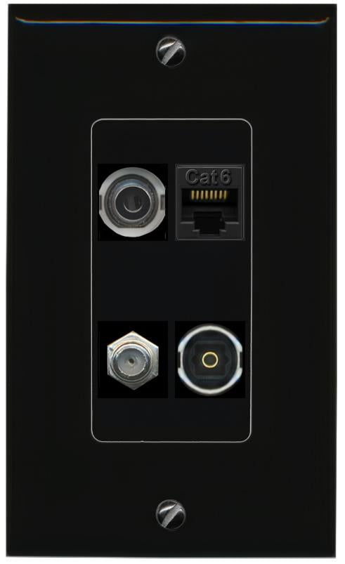 RiteAV 3.5mm CAT6 COAX TOSLINK Wall Plate Decorative [Black]