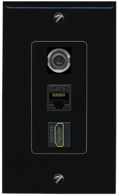 3.5mm CAT6 HDMI Wall Plate [Black]