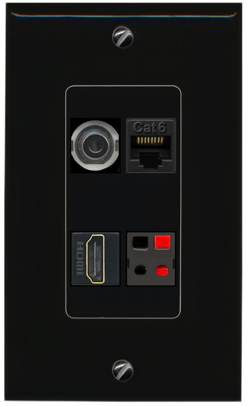 RiteAV 3.5mm CAT6 HDMI SPEAKER Wall Plate Decorative [Black]