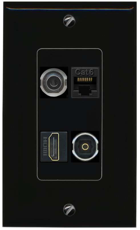 RiteAV 3.5mm CAT6 HDMI TOSLINK Wall Plate Decorative [Black]