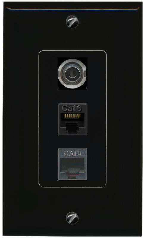 3.5mm CAT6 PHONE Wall Plate [Black]