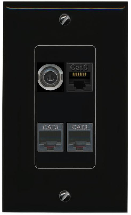 RiteAV 3.5mm CAT6 2 PHONE Wall Plate Decorative [Black]