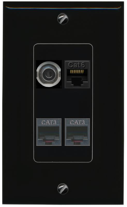 RiteAV 3.5mm CAT6 2 PHONE Wall Plate Decorative [Black]