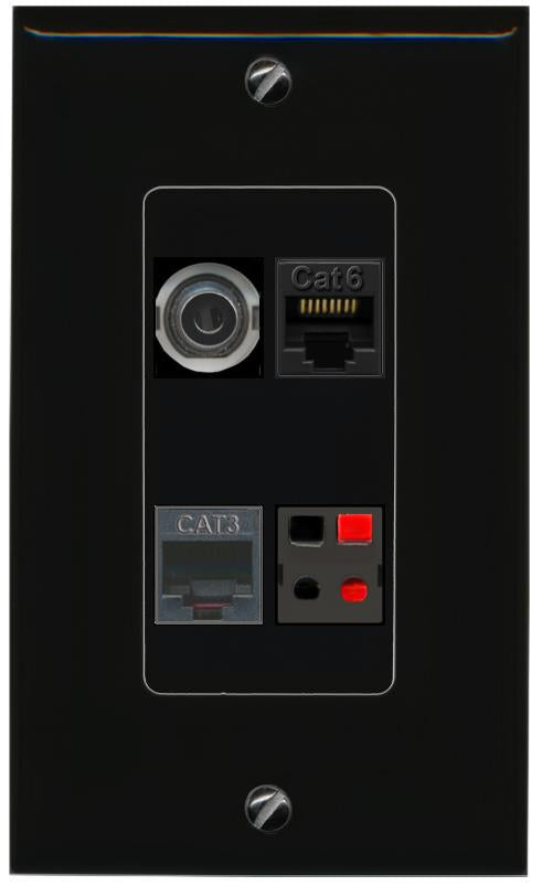 RiteAV 3.5mm CAT6 PHONE SPEAKER Wall Plate Decorative [Black]