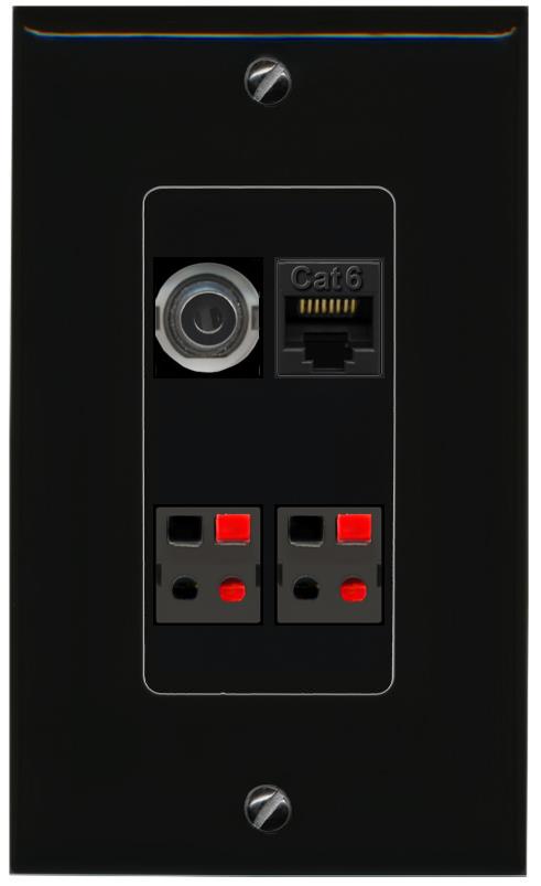 RiteAV 3.5mm CAT6 2 SPEAKER Wall Plate Decorative [Black]