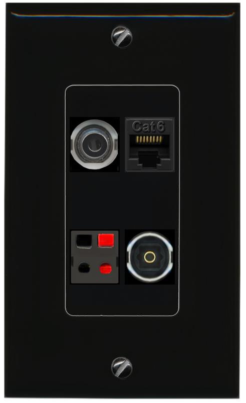 RiteAV 3.5mm CAT6 SPEAKER TOSLINK Wall Plate Decorative [Black]