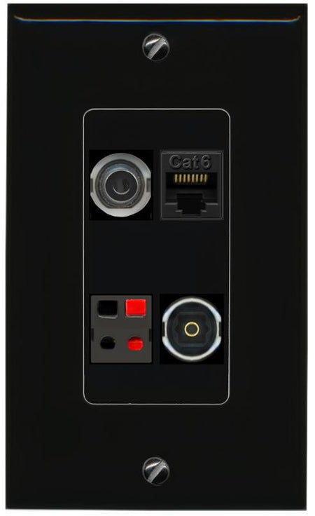 RiteAV 3.5mm CAT6 SPEAKER TOSLINK Wall Plate Decorative [Black]