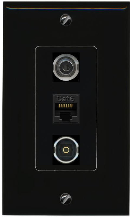 3.5mm CAT6 TOSLINK Wall Plate [Black]