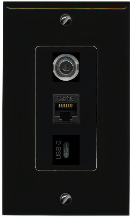 3.5mm CAT6 USBC Wall Plate [Black]