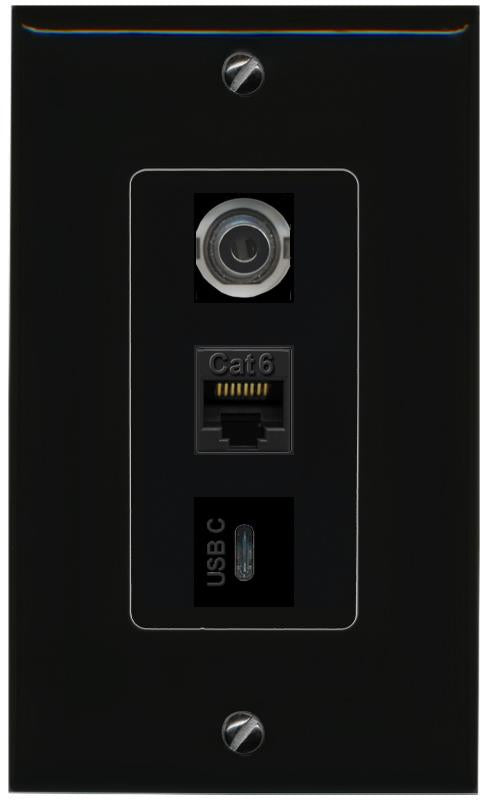 3.5mm CAT6 USBC Wall Plate [Black]