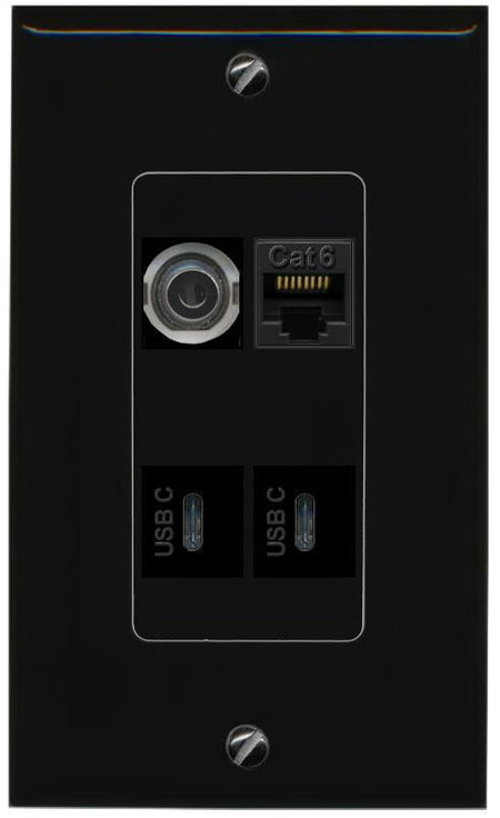 RiteAV 3.5mm CAT6 2 USBC Wall Plate Decorative [Black]