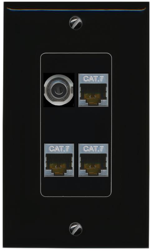 RiteAV 3.5mm 3 CAT7 Wall Plate Decorative [Black]
