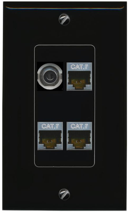 RiteAV 3.5mm 3 CAT7 Wall Plate Decorative [Black]