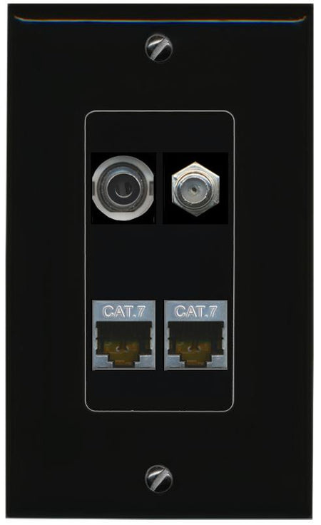 RiteAV 3.5mm 2 CAT7 COAX Wall Plate Decorative [Black]