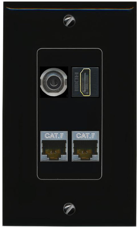 RiteAV 3.5mm 2 CAT7 HDMI Wall Plate Decorative [Black]