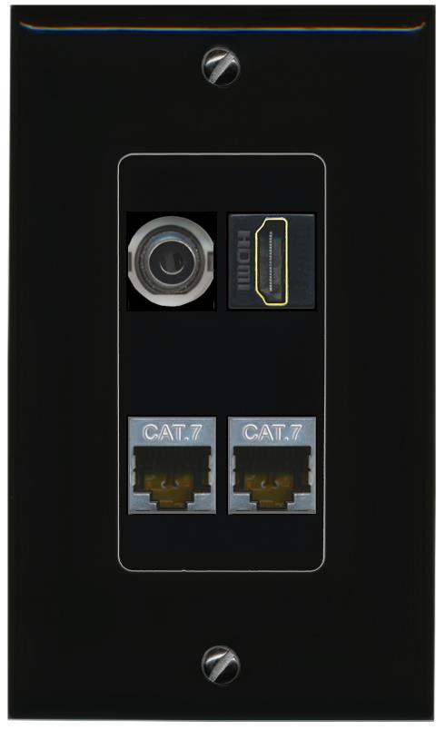 RiteAV 3.5mm 2 CAT7 HDMI Wall Plate Decorative [Black]