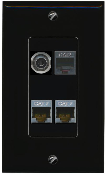 RiteAV 3.5mm 2 CAT7 PHONE Wall Plate Decorative [Black]