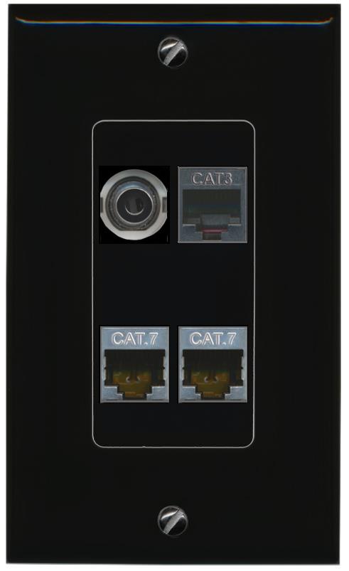 RiteAV 3.5mm 2 CAT7 PHONE Wall Plate Decorative [Black]
