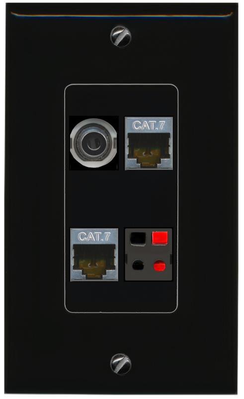 RiteAV 3.5mm 2 CAT7 SPEAKER Wall Plate Decorative [Black]