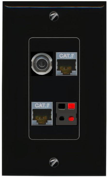 RiteAV 3.5mm 2 CAT7 SPEAKER Wall Plate Decorative [Black]