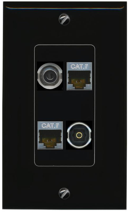 RiteAV 3.5mm 2 CAT7 TOSLINK Wall Plate Decorative [Black]